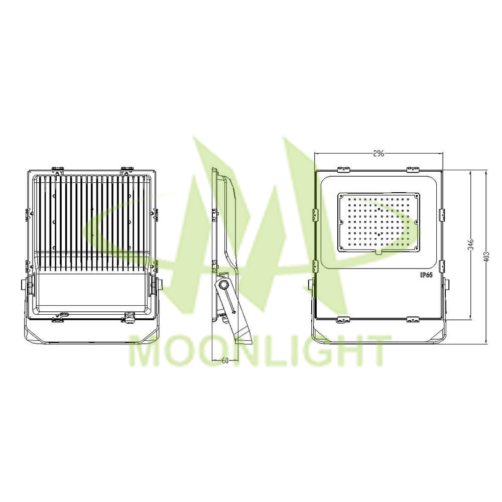 LED Floodlight Housing MLT-FLH-CL-II Mechanical Dimensions