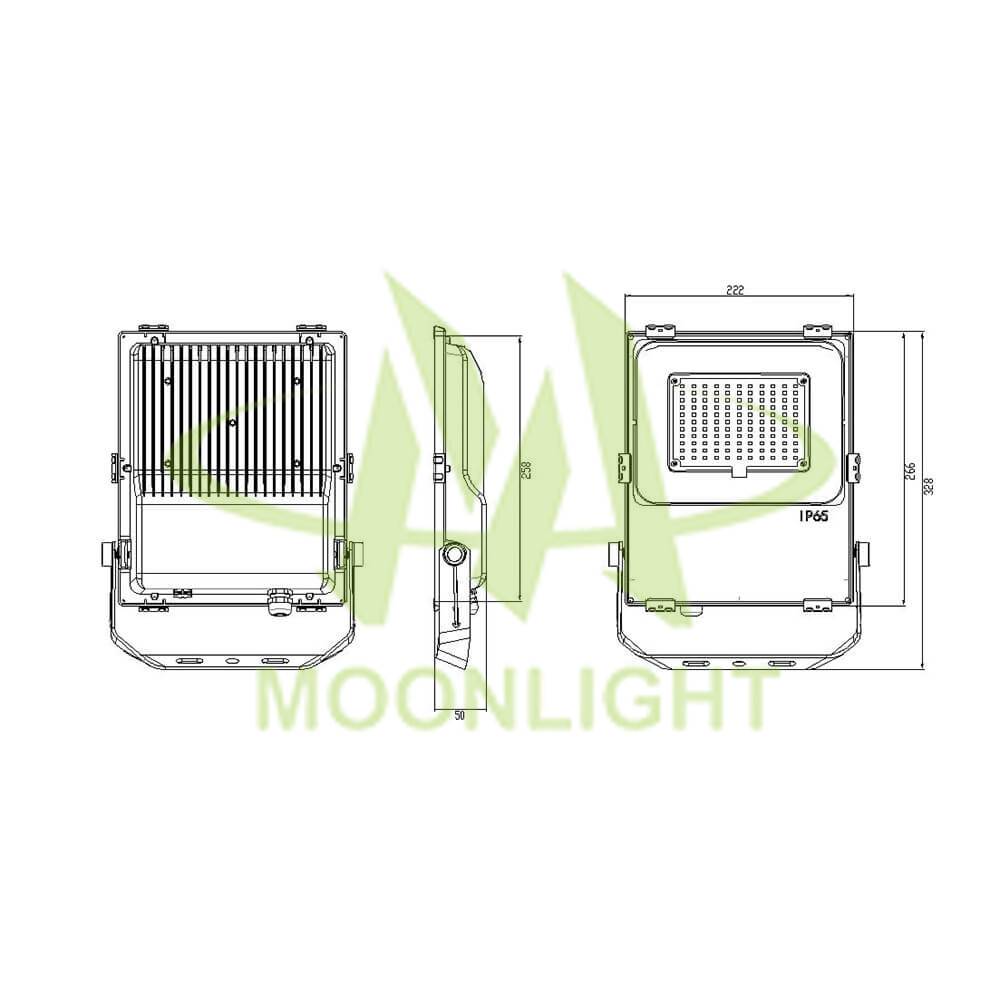 LED Floodlight Housing MLT-FLH-CM-II Mechanical Dimensions
