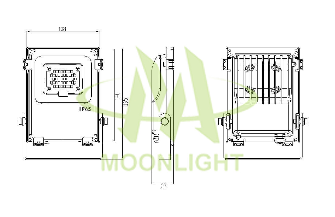 LED Floodlight Housing MLT-FLH-CXXS-II Mechanical Dimensions