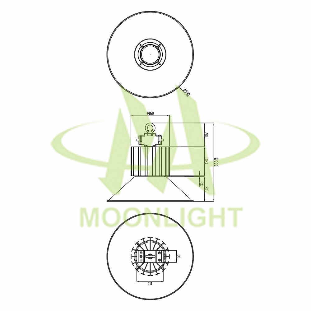 Highbay Light Housing MLT-HBH-CM-I Mechanical Dimensions