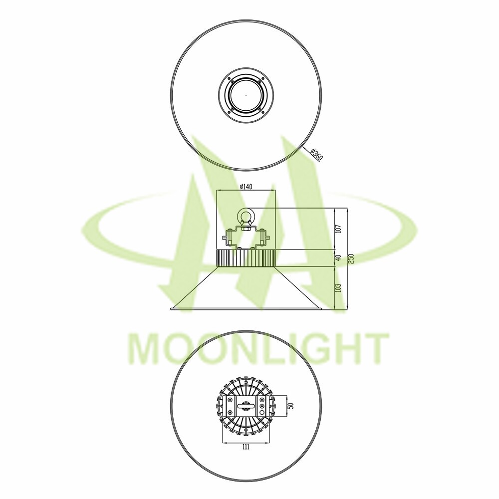 LED Highbay Light Housing MLT-HBH-CXS-I Mechanical Dimensions