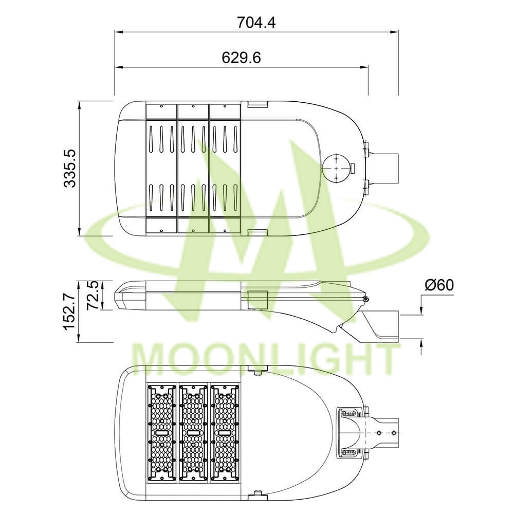 LED Street Light Housing MLT-SLH-AM-II Mechanical Dimensions