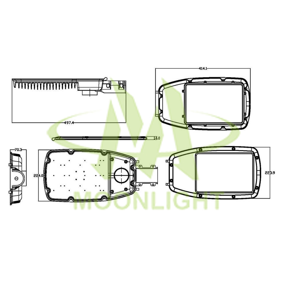 LED Street Light Housing MLT-SLH-AS-II Mechanical Dimensions