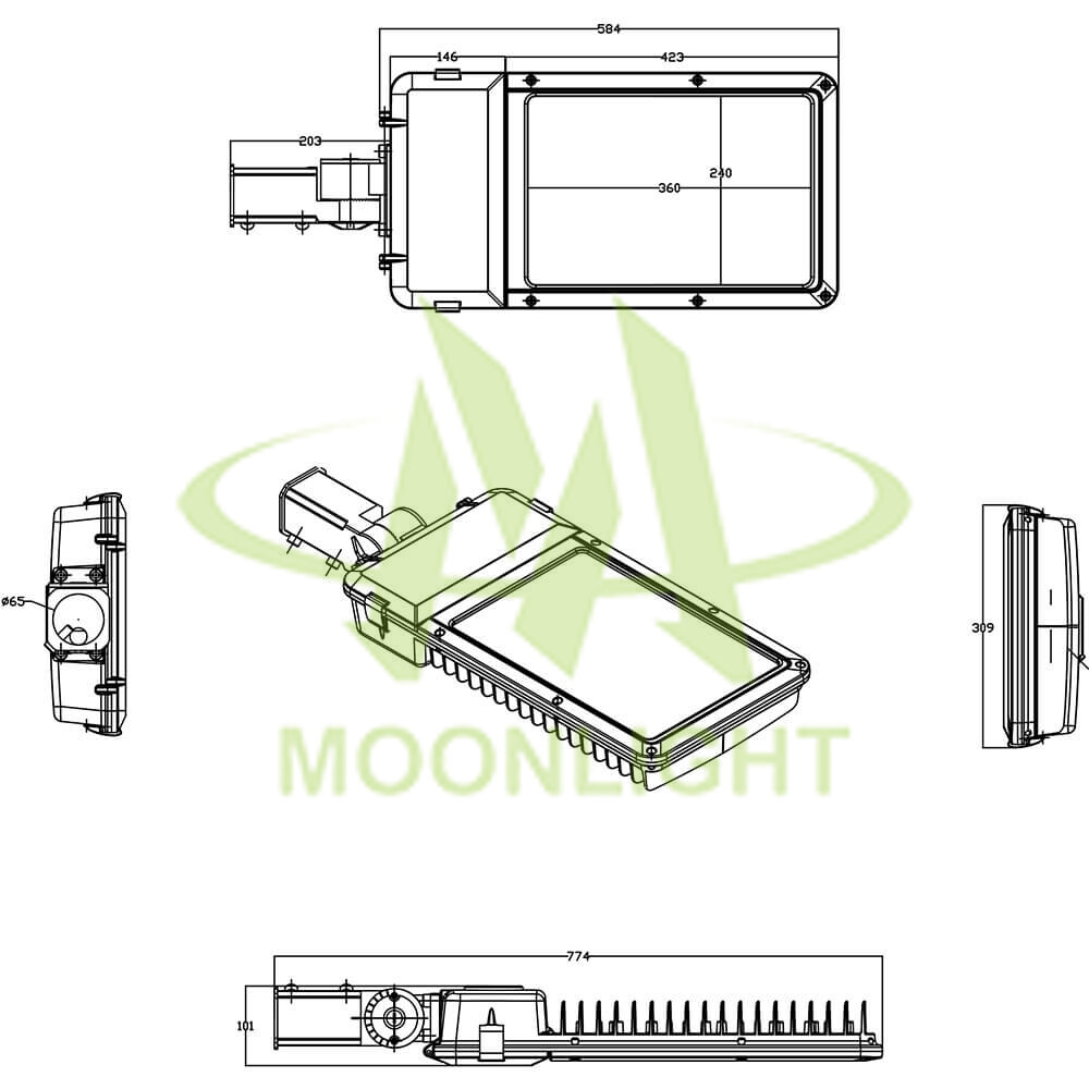 LED Street Lamp Housing MLT-SLH-BM-II Mechanical Dimensions