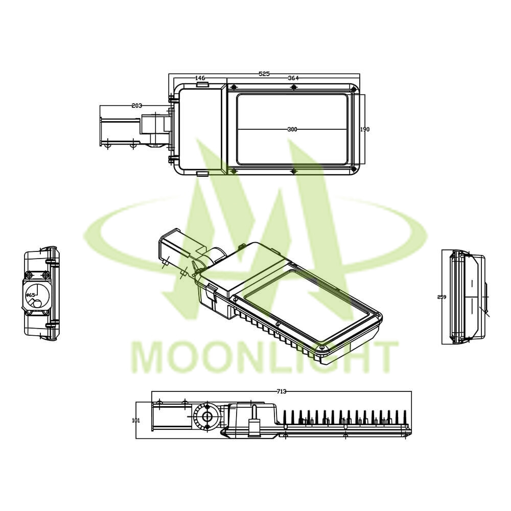 LED Street Lights Housing MLT-SLH-BS-II Mechanical Dimensions