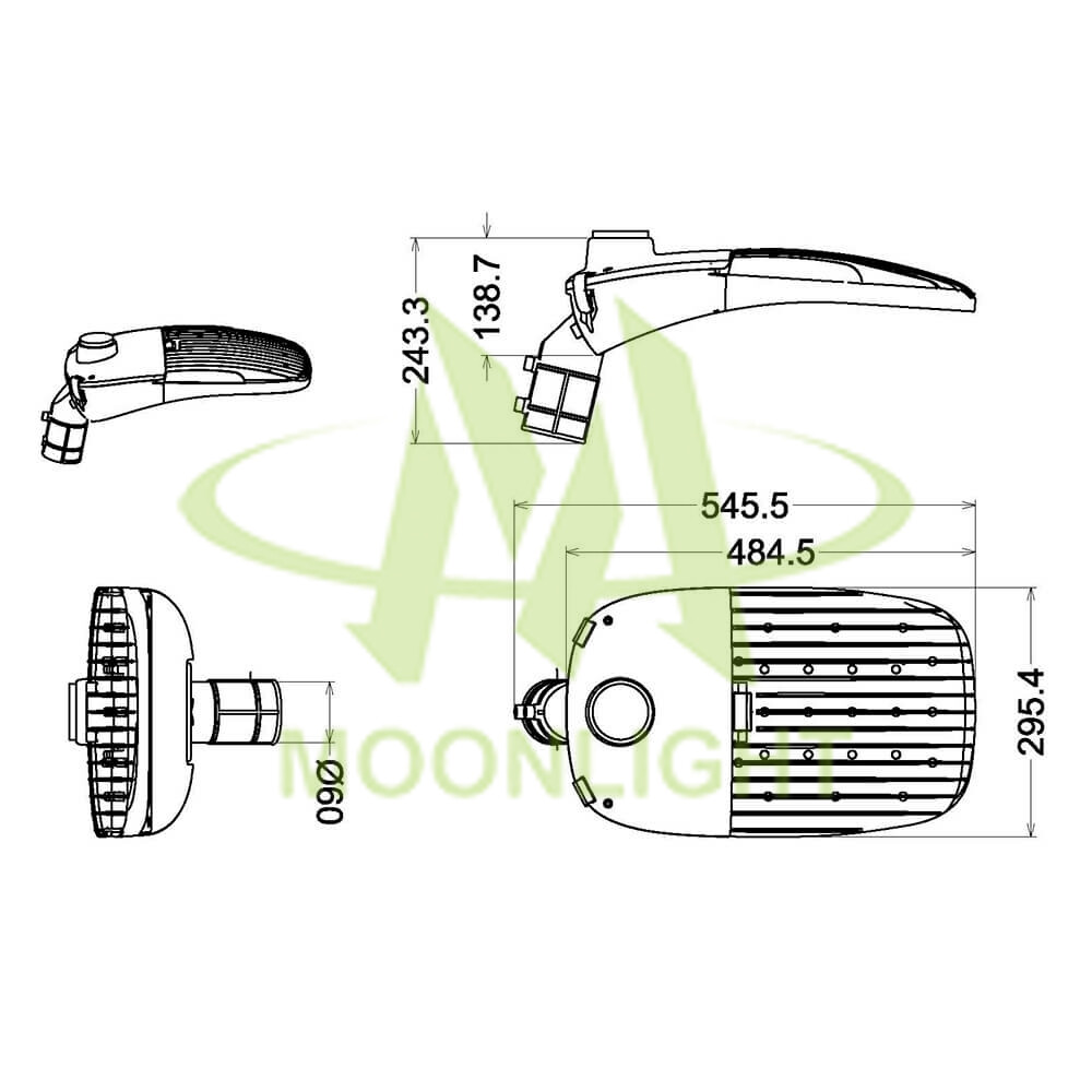 led_street_light_housing_mlt-slh-ds-II_2 Street Light Case MLT-SLH-DS-II Mechanical Dimensions