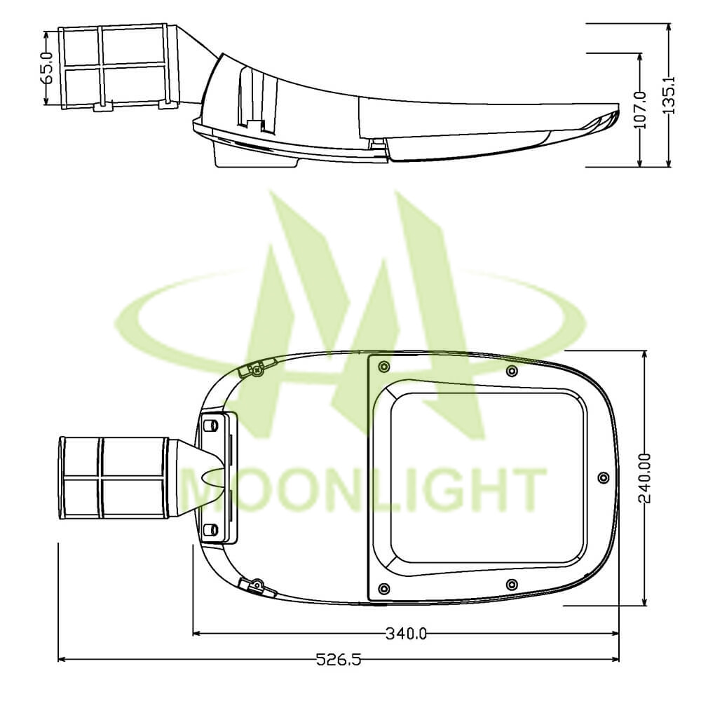 LED Street Light Casing MLT-SLH-DXS-II Mechanical Dimensions