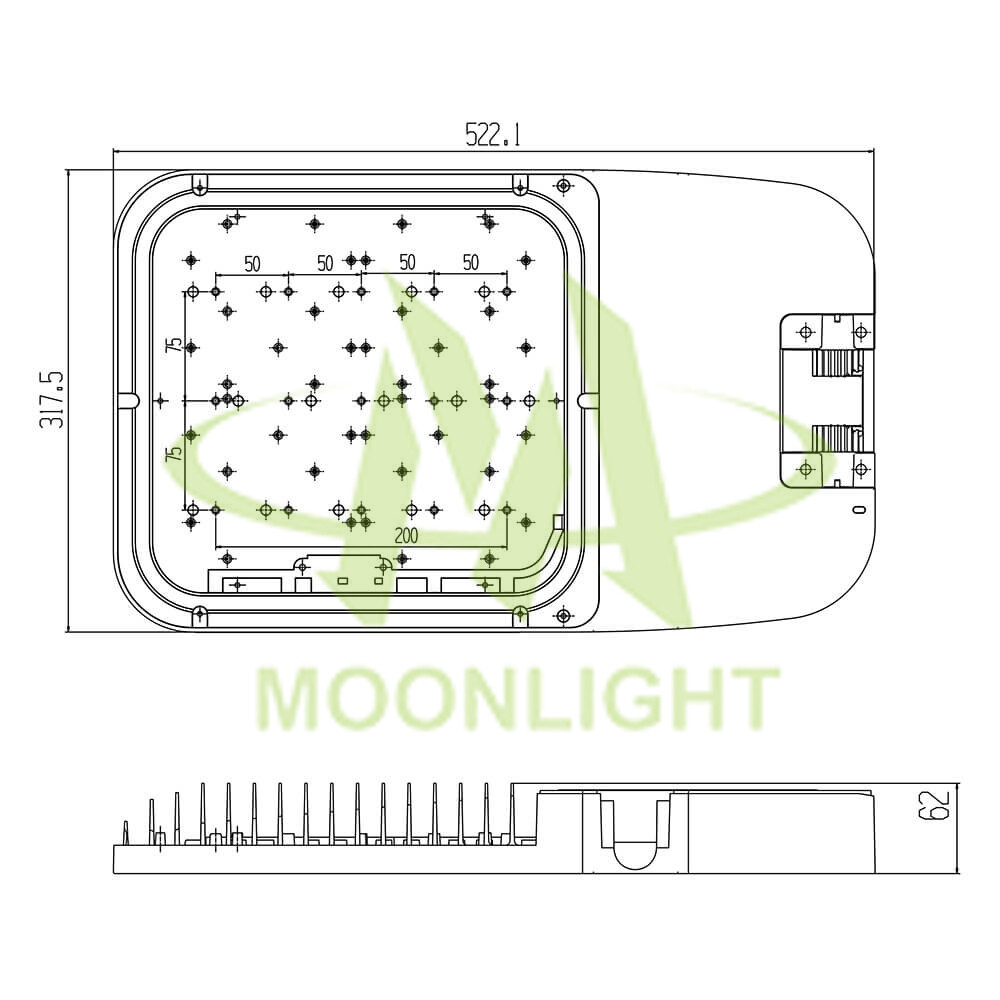 LED Street Light Enclosure MLT-SLH-EM-II Mechanical Dimensions