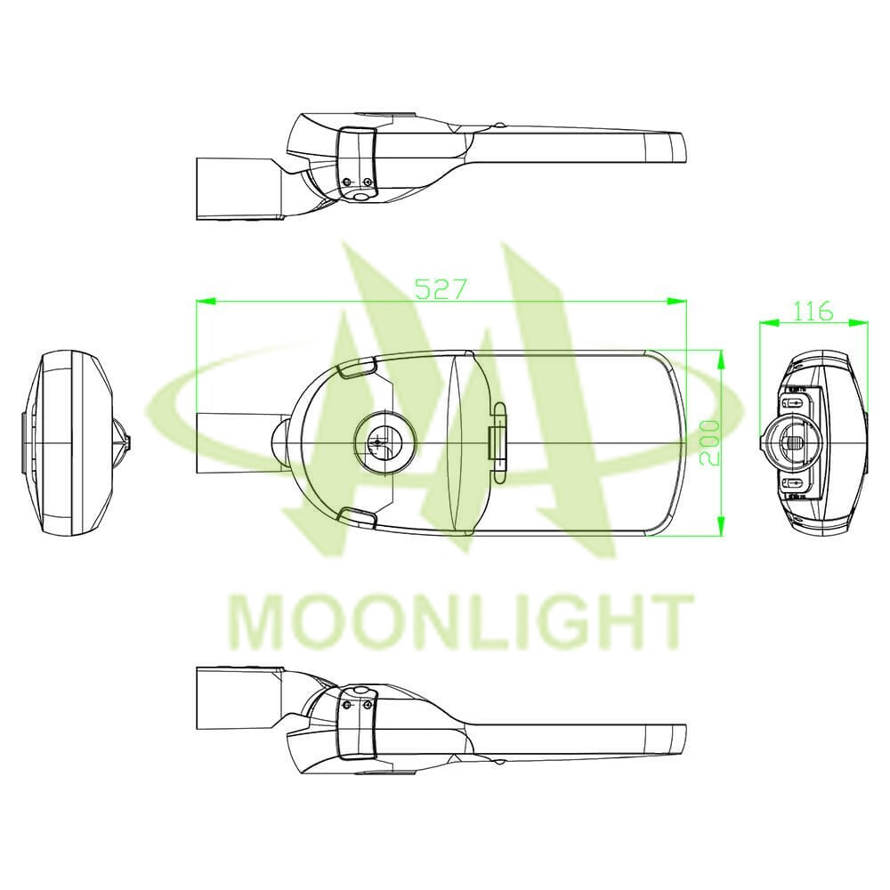 LED Street Light Housing MLT-SLH-FXS-II Mechanical Dimensions