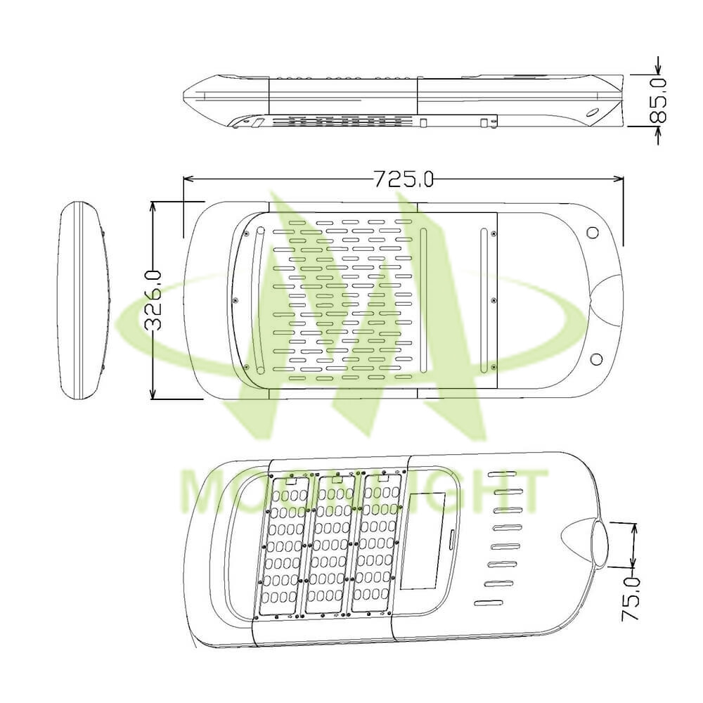 LED Street Light Housing MLT-SLH-IM-II Mechanical Dimensions