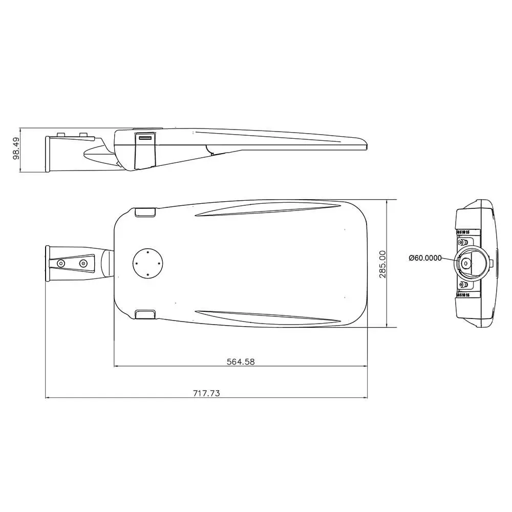 Led Street Light Die-casting Housing MLT-SLH-KM-II Mechanical Dimensions