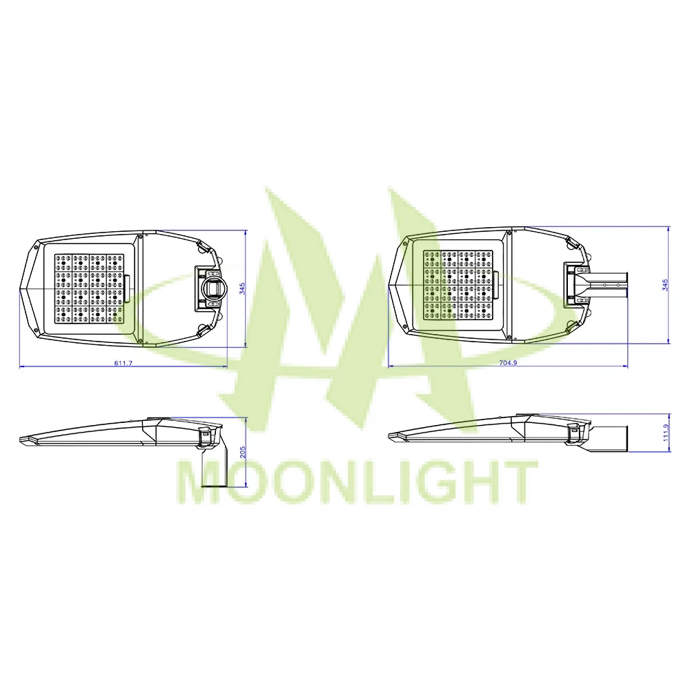 Mechanical dimensions diagram of street lamp body MLT-SLH-ML-II showing detailed size specifications
